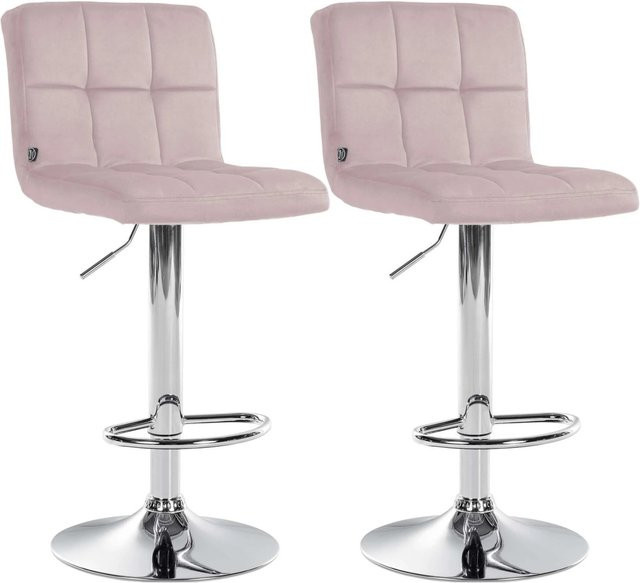 CLP 2er Set Barhocker Peru höhenverstellbar mit Lehne, gepolsterte Barstühle aus Samt in Rosa mit Metallgestell und drehbarer Funktion - Bild 1