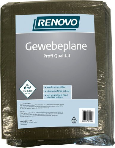RENOVO Profi Gewebeplane mit Ösen, Farbe: Grün, Breite: 2 m, Länge: 3 m - Bild 1