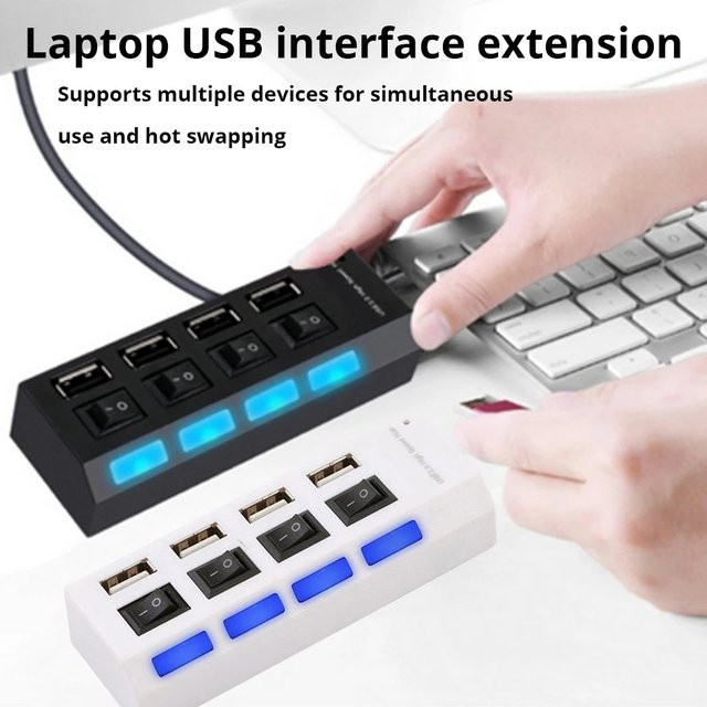 Switch 7-Port USB 2.0 Hub Extension Hub in Schwarz für PC, Laptop und Desktop - Bild 1