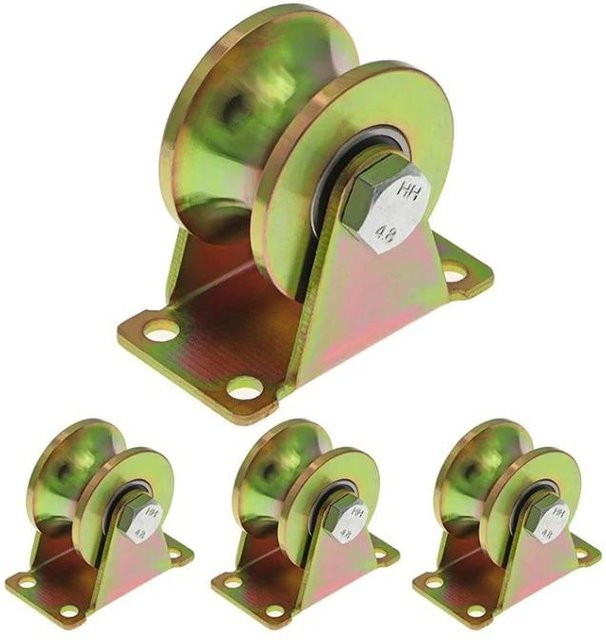 Binchi Outdoor Equipment U-Rillenrad 2 Zoll Starrlenkrolle aus verzinktem Stahl für Rolltore und Industriemaschinen, Tragkraft 300 kg, 4er-Set, Gold - Bild 1
