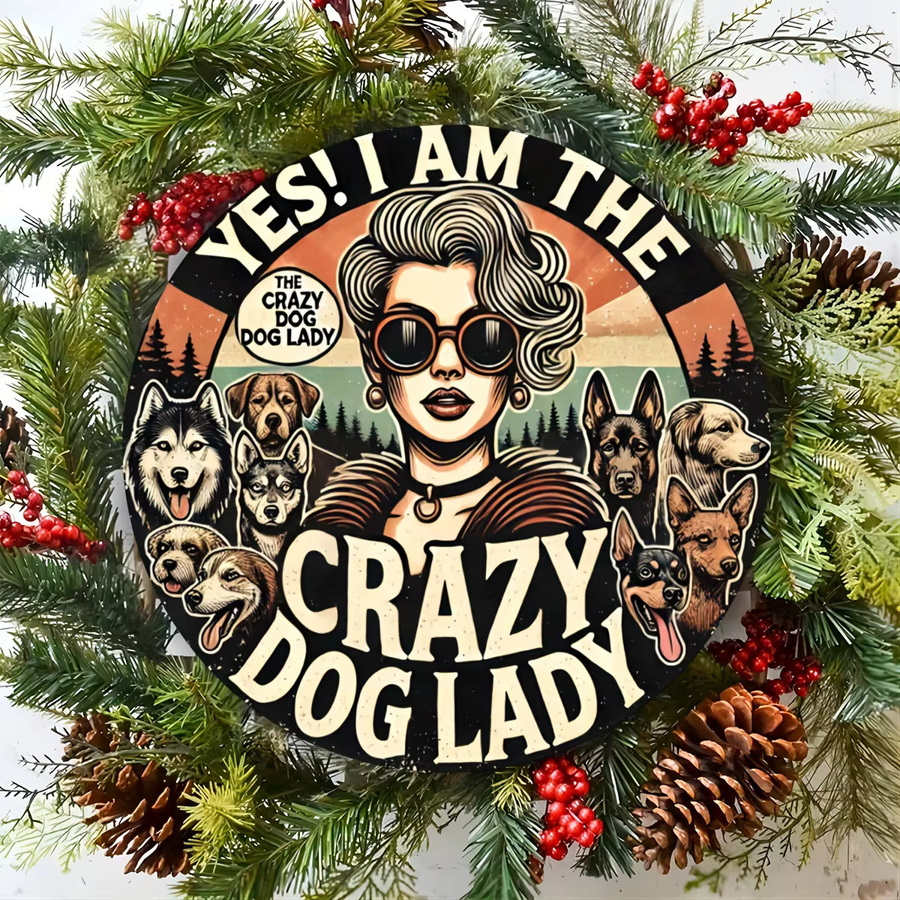 Rundschild aus Aluminium Potdemiel Crazy Dog Lady im Vintage-Stil, mehrfarbige Wandkunst aus Metall, Durchmesser: 20 cm - Bild 3