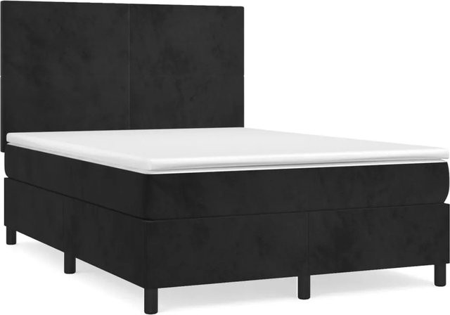 vidaXL Boxspringbett mit Matratze in Schwarz, Hybrid-Design mit Taschenfederkern und Samtbezug, B/T: 140 x 200 cm - Bild 1