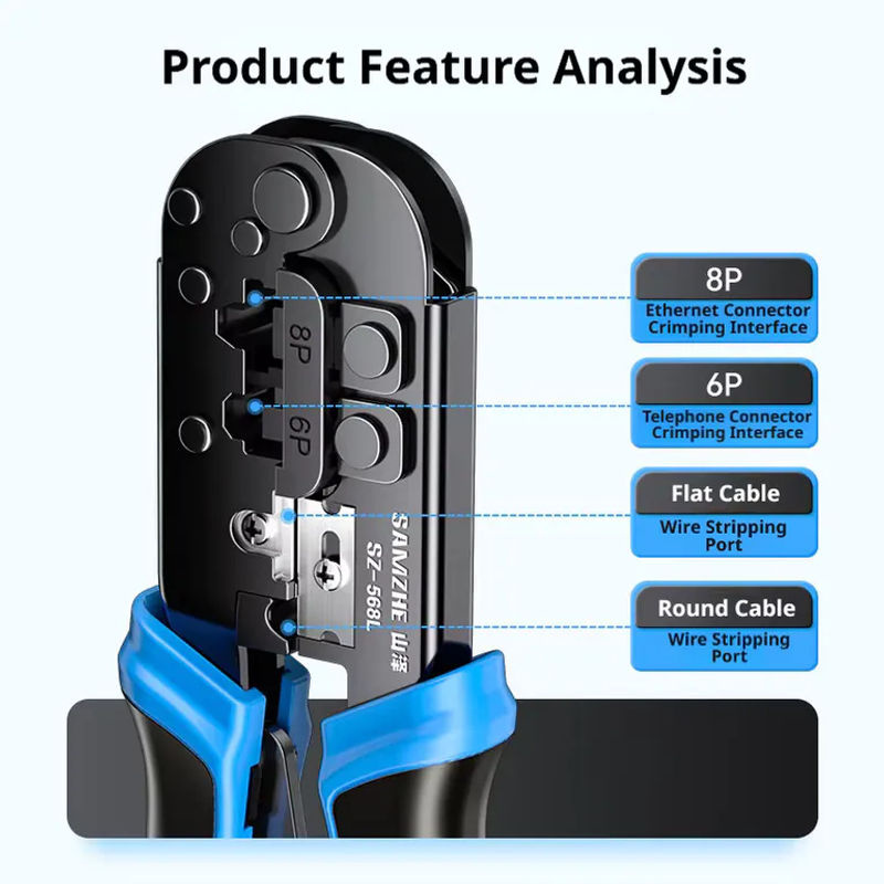 SAMZHE RJ45 Crimpzange als Ethernet Netzwerk LAN Kabel Crimpwerkzeug mit Schneide- und Abisolierfunktion für 6P 8P RJ11 RJ12 RJ45 - Bild 2