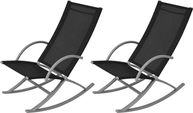 vidaXL Garten-Schaukelstühle Set aus 2 Stück in Schwarz mit Stahlgestell und Textiline-Bezug - Bild 1