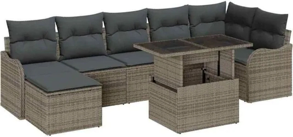 Vidaxl Garten-Sofa-Set aus Poly-Rattan mit Kissen und integriertem Stauraum in Grau - Bild 1