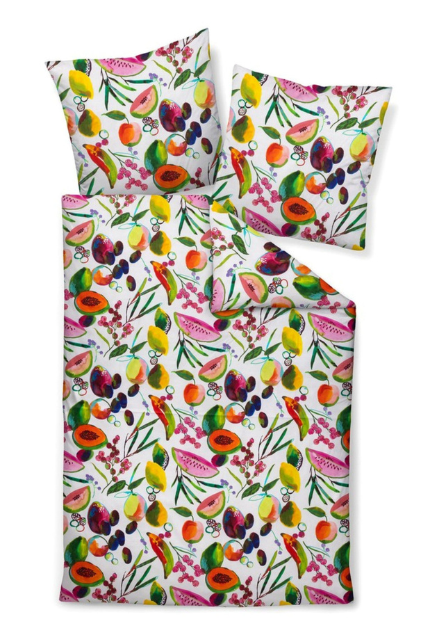 Janine Modern Art Mako-Satin Bettwäsche mit Zitronen, Bananen und Melonen in Gelb und Multicolour, B/H: 155 x 220 cm mit Kissenbezug 80 x 80 cm - Bild 1