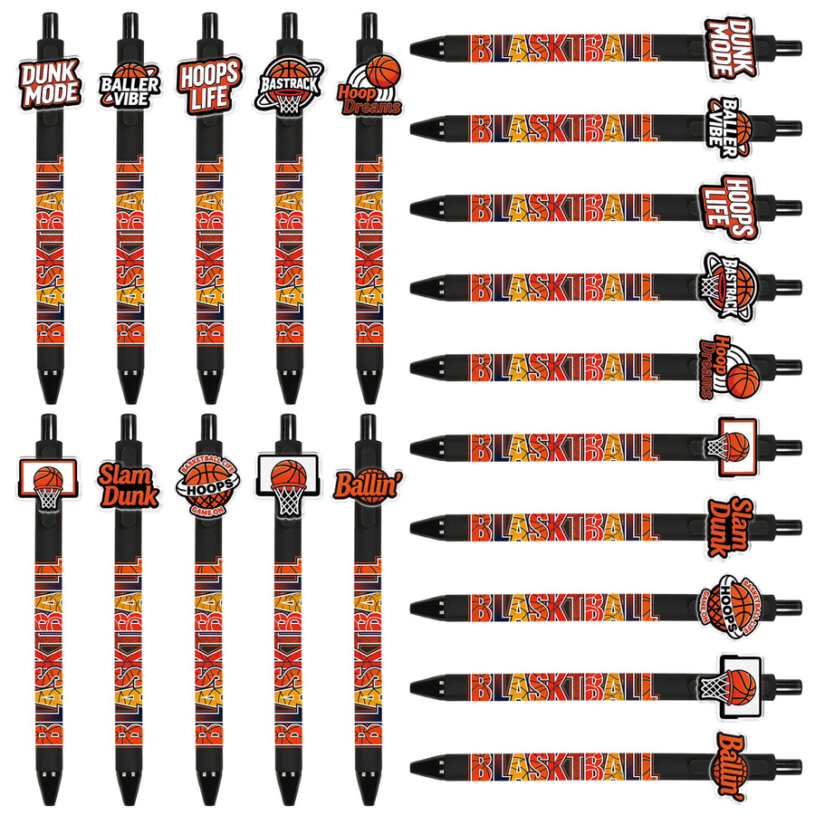 Kugelschreiber im Basketball-Design mit schwarzer Tinte, 10 Stück, Orange und Schwarz - Bild 4