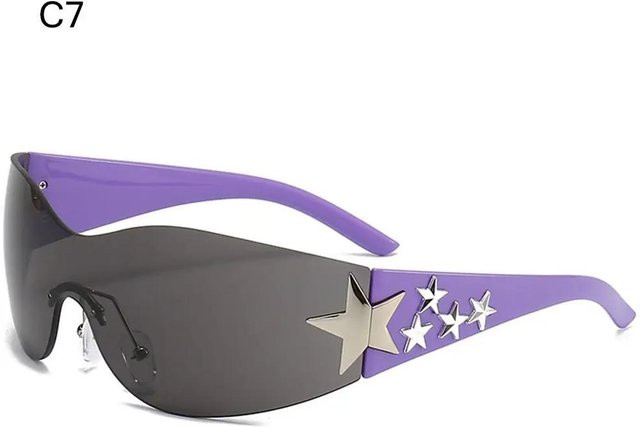 Sternförmige Wrap-Around-Sonnenbrille, randlos, Unisex, lila, Plastic - Bild 1