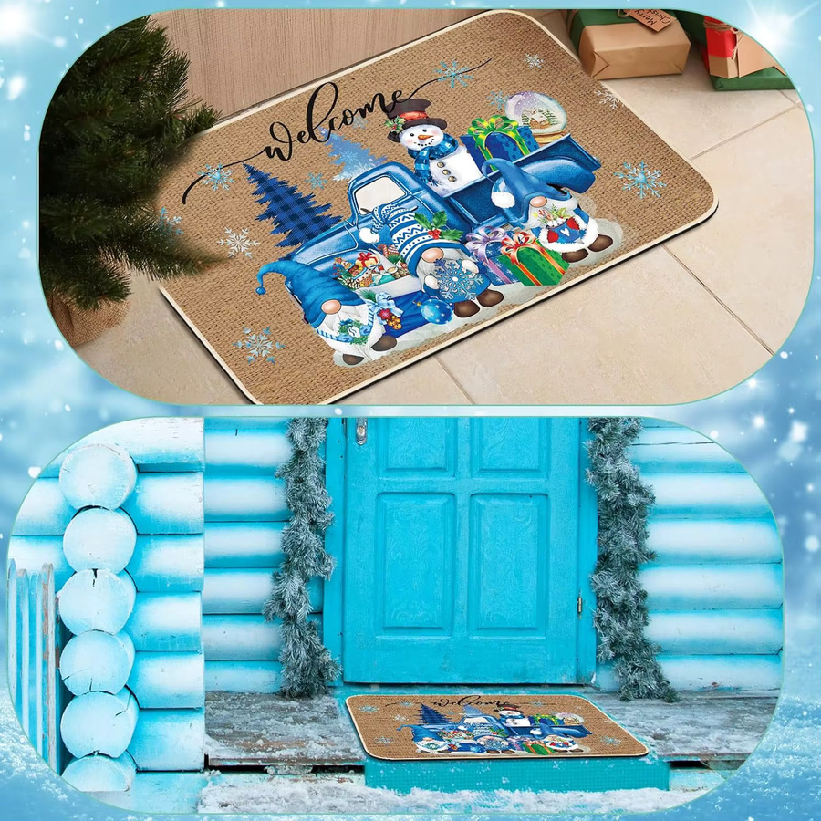 VIKAMA Winter-Bodenmatte mit Schneemann und Zwerg Motiv, rutschfeste Willkommensmatte für Innen und Außen - Bild 3