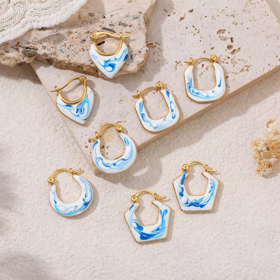 Erpels Creolen, Emaille, Blume, Herz, Blau und Weiß - Bild 4