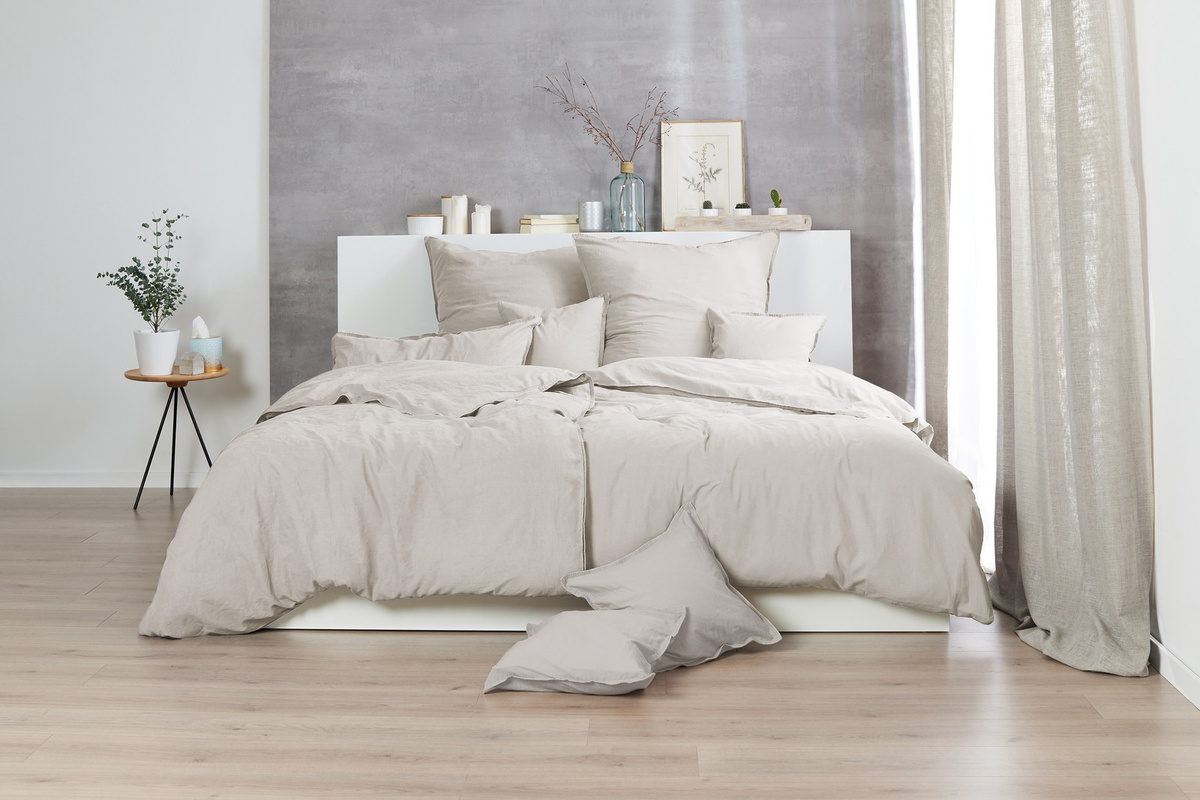 Hahn Renforce Bettwäsche aus Baumwolle in Beige, Stonewashed Uni, B/T/H: 200 x 200 cm mit 80 x 80 cm Kissenbezug - Bild 1