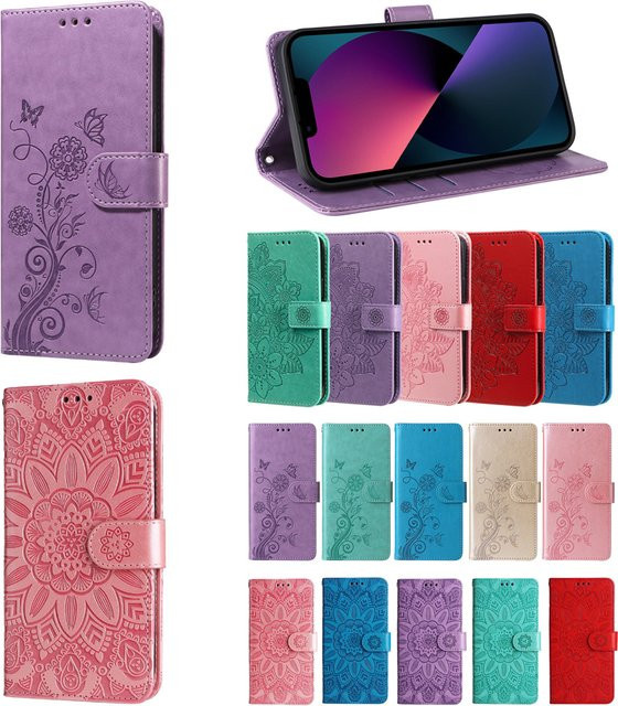 Magnetische Leder-Brieftaschenhülle für Samsung Galaxy S26 Plus Edge Ultra mit Standfunktion und geprägtem Blumen- und Schmetterlingsmuster - Bild 1