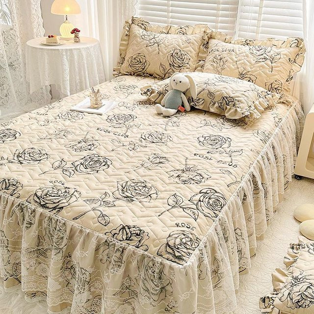 Your Warm Home Bettwäsche-Set aus Baumwolle mit Spitze im Prinzessinnen-Stil, beige, B/T: 180 x 220 cm - Bild 1