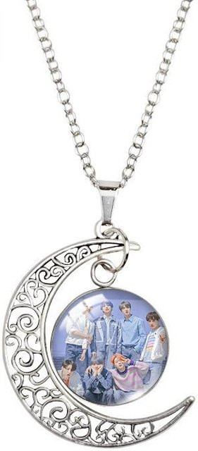 BTS Mondanhänger Halskette, Silber, Schwarz, Unisex - Bild 1