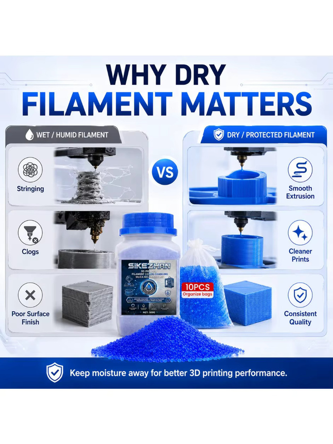 jaysuing Silikagel-Trockenmittel für 3D-Drucker Filament, Farbwechselnder Feuchtigkeitsabsorber in Blau, 1000g, inklusive 20 Netzbeuteln für PLA PETG ABS TPU - Bild 7