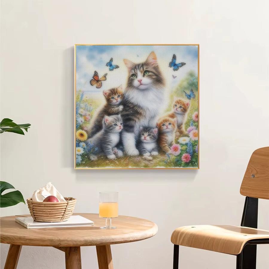 SDOYUNO DIY Diamantmalerei mit Katze, Blumen und Schmetterling als Mosaik-Bild zur Wanddekoration, Mehrfarbig, 30 x 30 cm - Bild 3