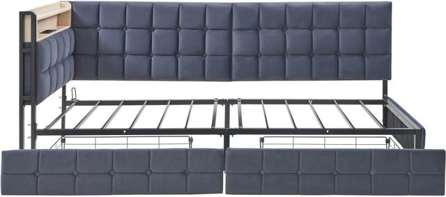 Merax Kinderbett Grau mit Schubladen, LED-Unterbettbeleuchtung und USB-C Ladestation, B/T/H: 90 x 200 x 120 cm - Bild 1