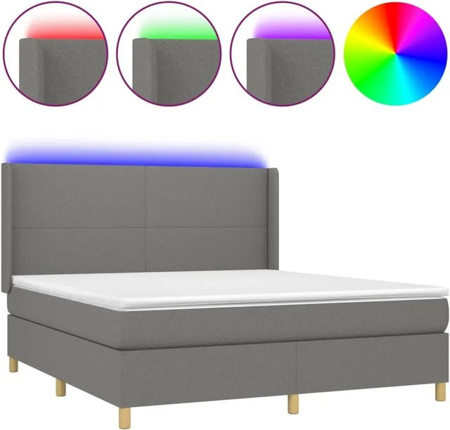 vidaXL Boxspringbett Hybrid mit Matratze und LED-Beleuchtung in Dunkelgrau und Weiß, B/T/H: 180 x 200 x 128 cm - Bild 1