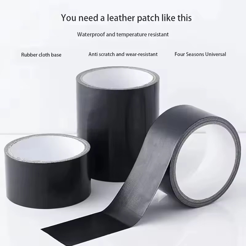 Schwarzes Leder-Reparaturband mit Stoffbasis als hochhaftendes Klebeband zur Ausbesserung von Löchern an Ledersesseln, Sofas und Sitzpolstern von Elektrofahrzeugen - Bild 4