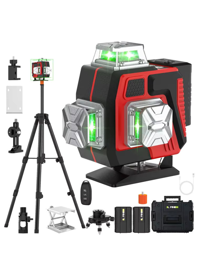 4D 16-Linien Grüner Laser-Nivellierer mit 3x360 Grad, Selbstnivellierendes Laser-Selbstnivelliergerät in Grün und Schwarz mit USB-aufladbarer Lithium-Batterie - Bild 1