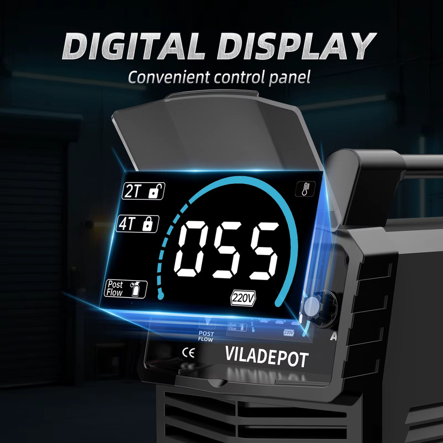 Viladepot CUT55 NHF 55Amp Plasmaschneidgerät in Schwarz, kontaktloser Pilot-Lichtbogen, 220V, CNC-kompatibel mit LED-Digitalanzeige und maximaler Schnittstärke von 20mm - Bild 2