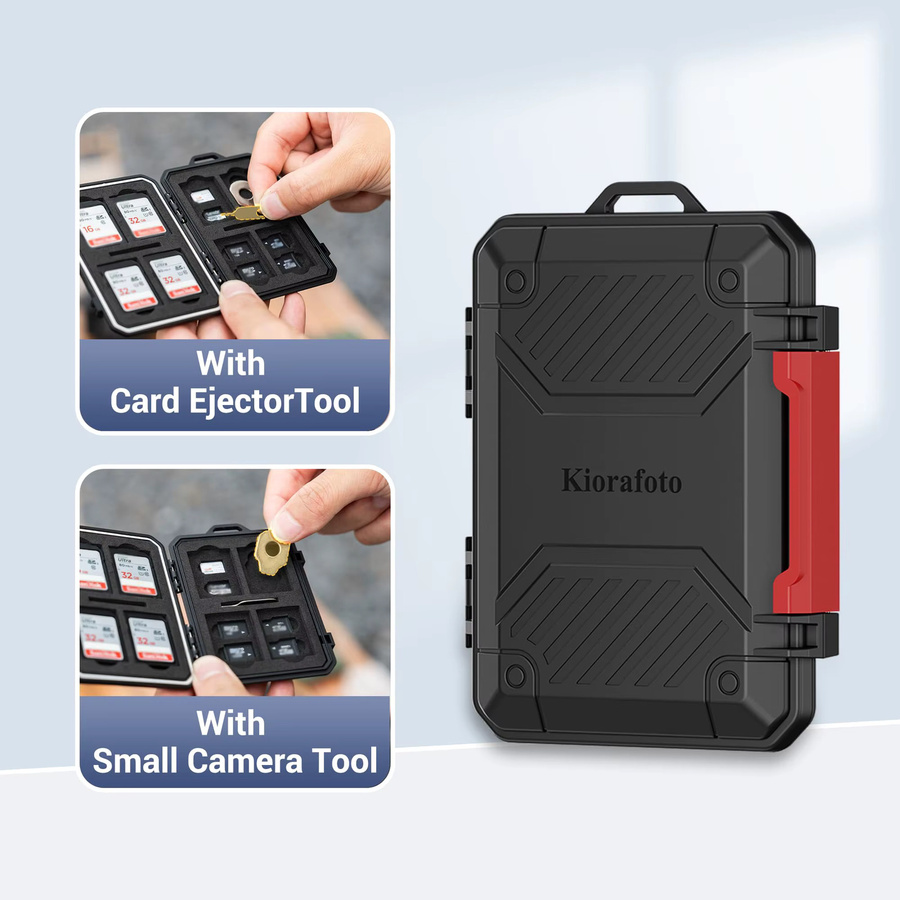 KIWIFOTOS Speicherkartenetui in Schwarz mit 22 Steckplätzen für 8 SD SDHC SDXC Karten, 12 MicroSD TF MSD Karten und 2 Nano-SIM Karten - Bild 6