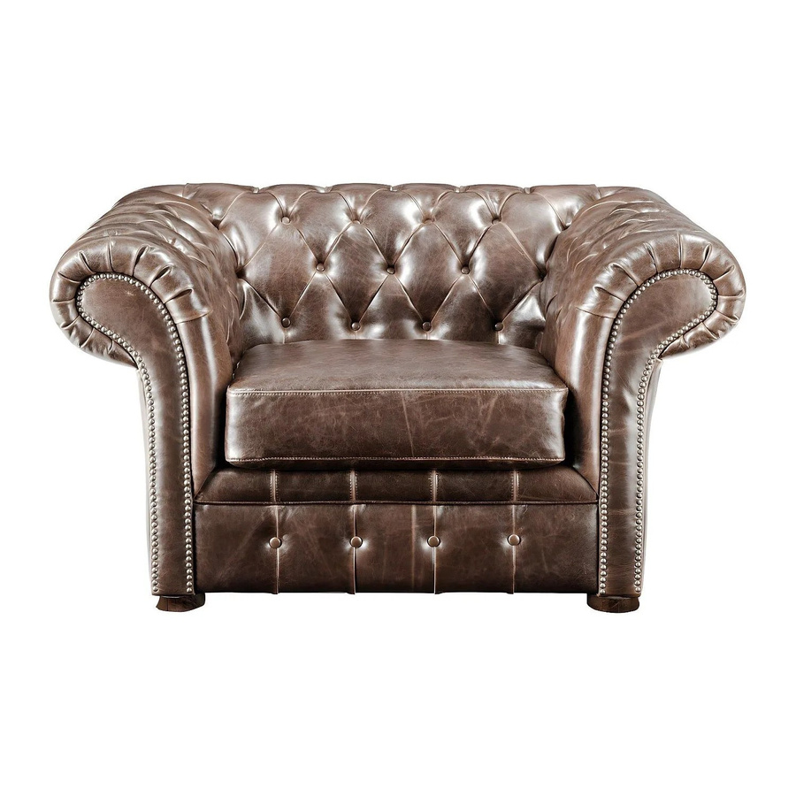 Vente-unique Chesterfield Sessel Clotaire aus Leder in Schokobraun mit gerader Rückenlehne und Armlehnen, Höhe: 127 cm, Breite: 90 cm, Tiefe: 73 cm - Bild 2