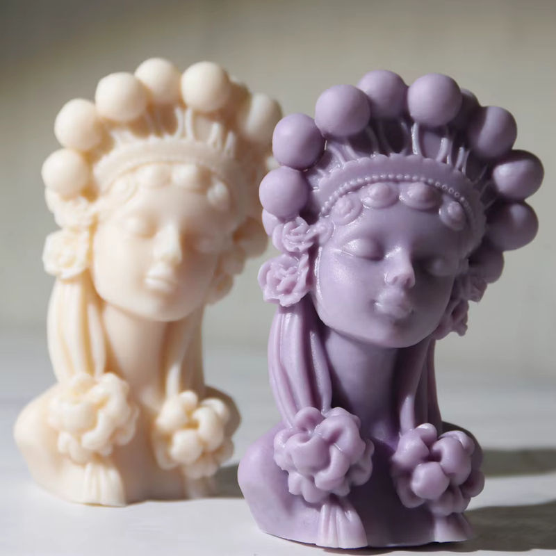 3D Silikonform für Duftkerzen im Stil der chinesischen Peking Oper mit weiblichem Porträt in Lila zur Herstellung von Gips- oder Kunstharzfiguren - Bild 3