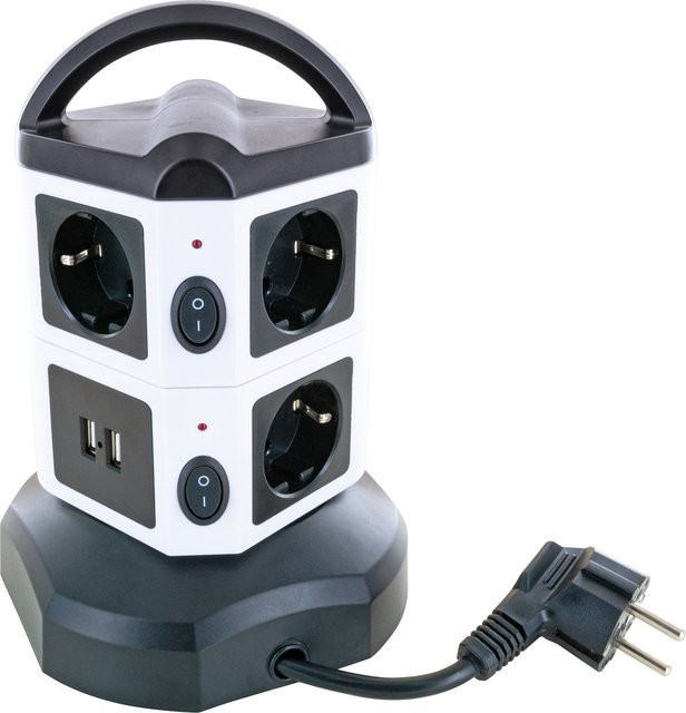 Schwaiger Steckdosentower 7-fach drehbar in Weiß mit USB-A und USB-C Anschlüssen - Bild 1