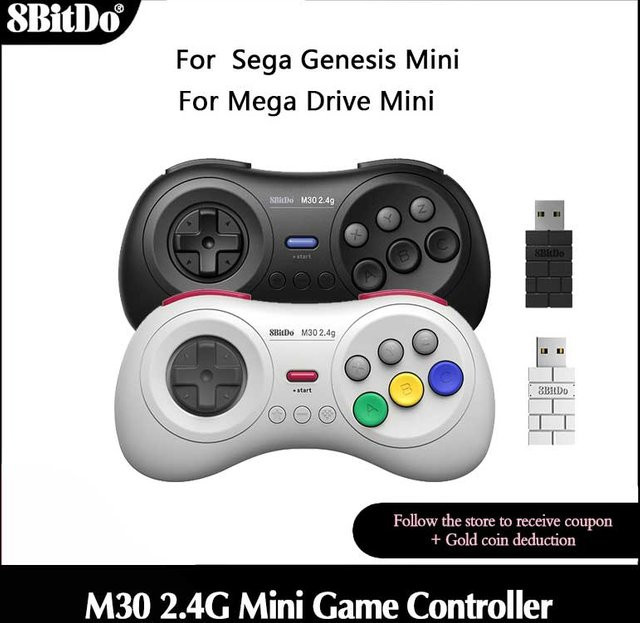 8BitDo M30 2.4G Mini-Gamecontroller in Weiß für Sega Genesis Mini und Mega Drive Mini Spielkonsole - Bild 1