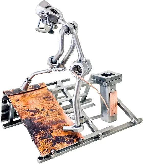Hinz und Kunst Schraubenmännchen Dachdecker mit Gasbrenner in Silber aus Metall - Bild 1