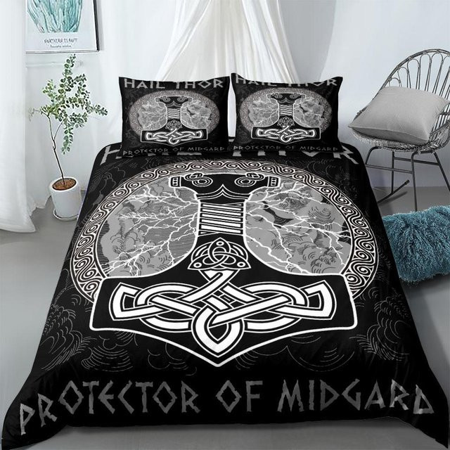 Bettwäsche Set Wikinger Keltisch mit Yggdrasil und Fenrir Design, Schwarz, Microfaser, B/H: 135 x 200 cm - Bild 1