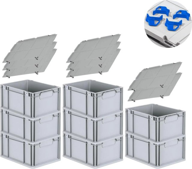 PROREGAL Spar Set mit 8 Eurobox Nextgen Economy in Blau und Grau inklusive Auflagedeckeln und 4 Schiebeschnappverschlüssen, H x B x T: 22 x 30 x 40 cm, 20 Liter - Bild 1