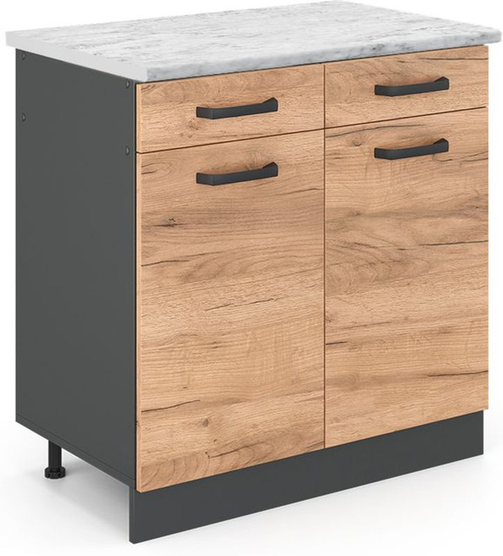Vicco Küchenunterschrank R-line in Eiche Natur mit Drehtüren, Breite: 80 cm, Höhe: 81,6 cm, Tiefe: 46 cm - Bild 1