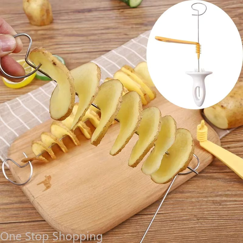 Manueller Spiralizer Chips Maker in Grün mit 4 Edelstahlstäben für Kartoffelscheiben und Tornado Spiral Screw Effekt - Bild 2
