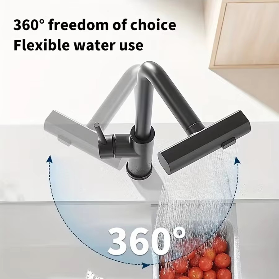 Edelstahl Küchenarmatur mit Wasserfall-Funktion und herunterziehbarem Sprühgerät in Silber - Bild 3
