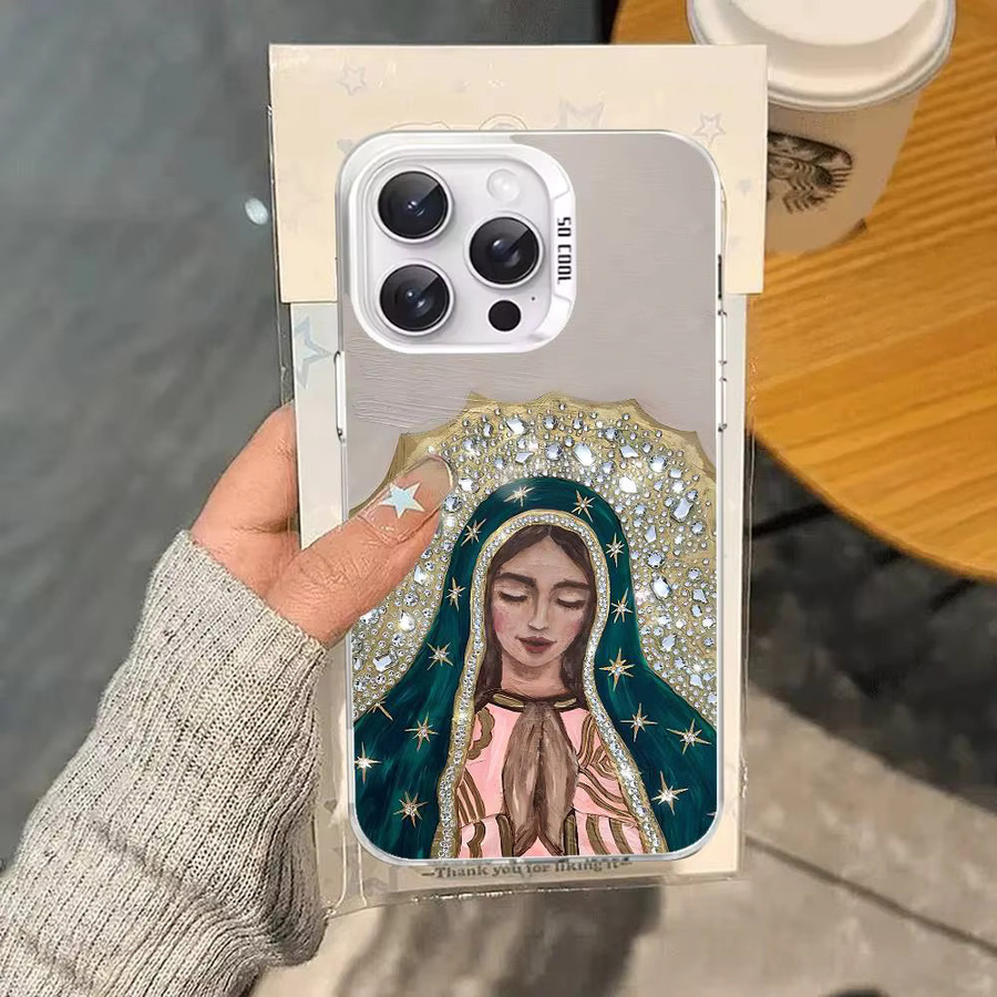 Stoßfeste Handyhülle mit Virgen Mary Virgin De Guadalupe Motiv für iPhone 11 bis iPhone 17 Pro Max Plus in Silber und Multicolour - Bild 4