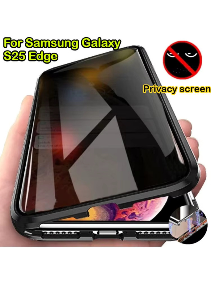 Magnetische doppelseitige HD-Glashülle mit Anti-Peeping-Funktion für Samsung Galaxy S25 Edge S24 S23 FE S22 S21 Plus S20 Ultra in Rot - Bild 6