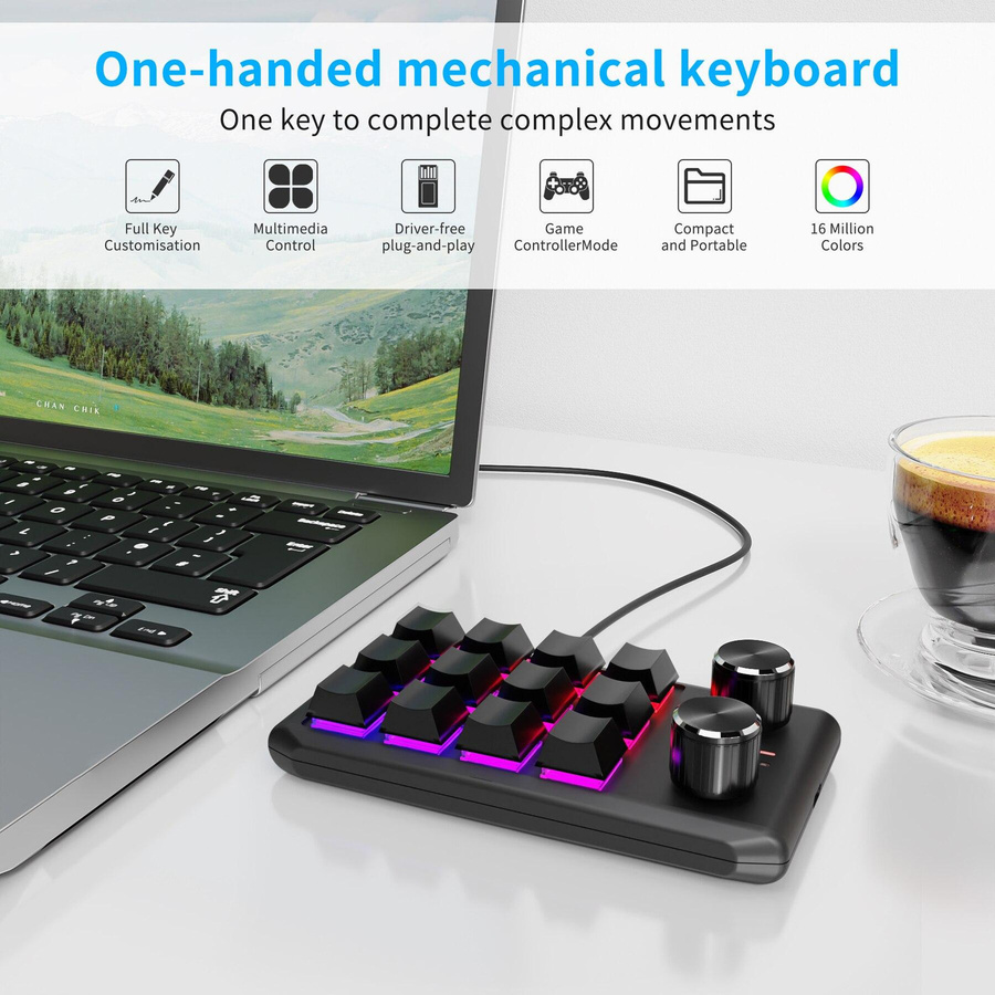 ammmtoo Bluetooth Makropad RGB Gaming-Tastatur mit 12 mechanischen Hotswap-Tasten in Schwarz und Multicolour - Bild 3