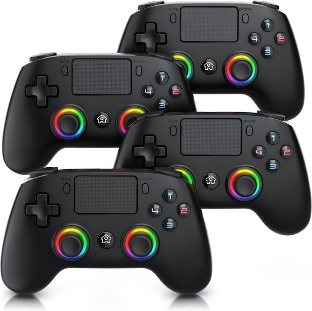CSL Wireless Gamepad Set für PS4 und PC in Schwarz mit Dual Vibration, Touchpad und 3,5 mm Klinke, 4 Stück - Bild 1
