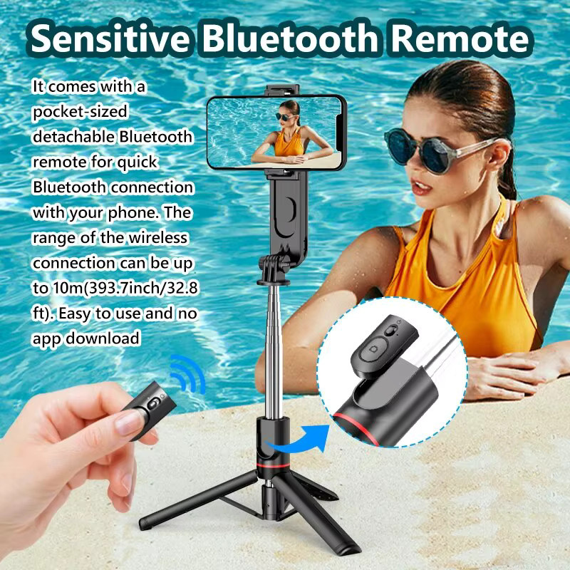 Drahtloser Bluetooth-Selfie-Stick mit Fülllicht und Fernbedienung für Smartphone-Videoaufnahmen, Schwarz - Bild 5