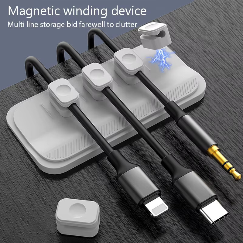 Viesrita Magnetischer Kabel-Organizer aus flexiblem Silikon für USB-Kabel und Maus, Kabelmanagement-Clips für den Schreibtisch in Grau und Blau - Bild 6