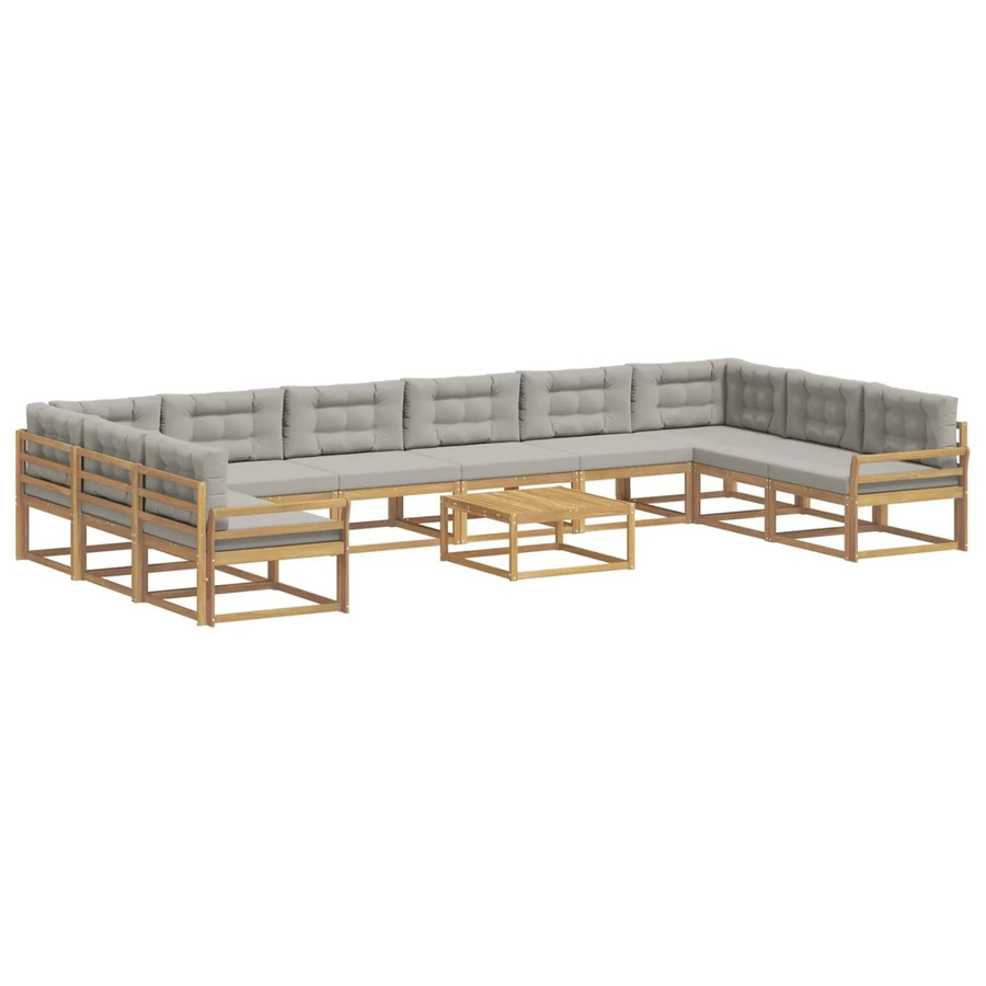 vidaXL Outdoor-Sofagarnitur in U-Form aus massivem Akazienholz mit 11 Kissen in Weiß und Hellgrau - Bild 2