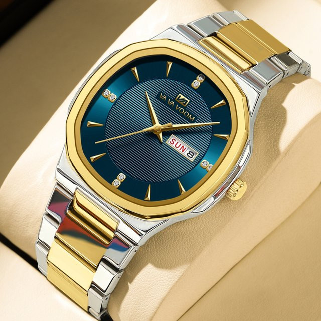VA VA VOOM Armbanduhr, Edelstahl, Gold, Kristall, Quarz, 41 mm, Herren - Bild 1