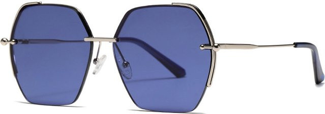 Techsuit 8561 Sonnenbrille, Damen, randlos, hexagonal, Metall, Silber Blau - Bild 1