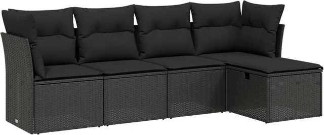 vidaXL 5-tlg Garten-Sofagarnitur in L-Form aus schwarzem Poly-Rattan mit Sitzkissen und Stauraum - Bild 1