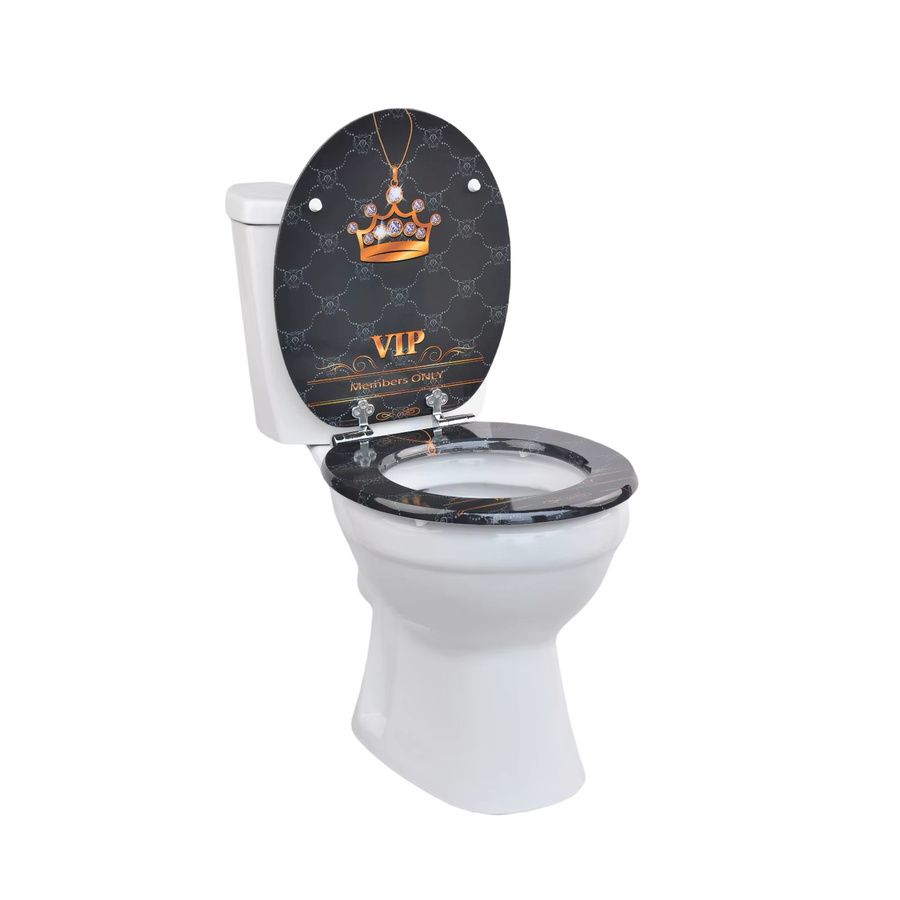 Sainos MDF WC-Sitz mit Absenkautomatik in Schwarz und Gold, oval mit Soft-Close-Funktion, Breite: 43,0 cm, Tiefe: 37,0 cm - Bild 5