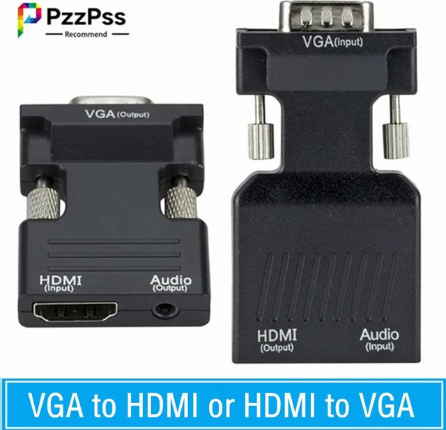 Pzzpss HDMI zu VGA Konverter mit Audio und Video, 1080p Adapterkabel für PC, Laptop zu HDTV und Projektor, Schwarz - Bild 1