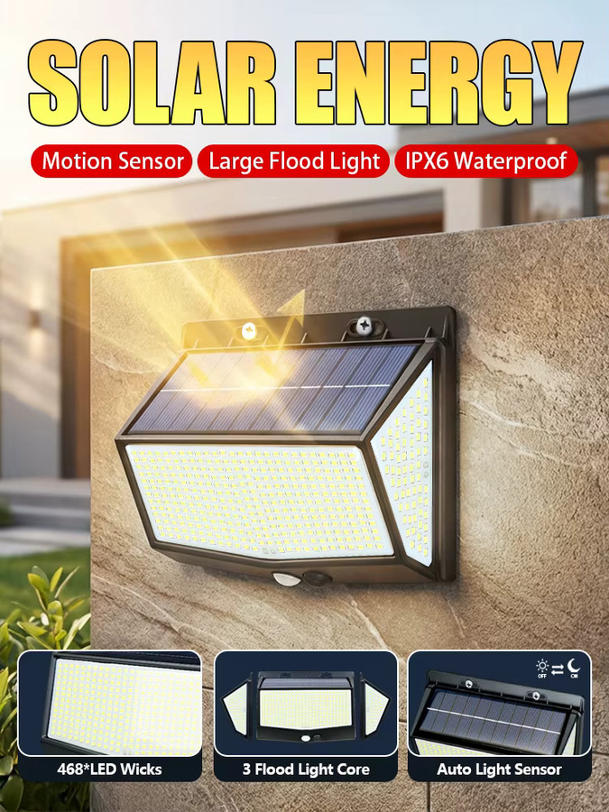 XIWANGFIRE Solarleuchte mit 100 LEDs und Bewegungssensor, Wasserdichte Außenwandleuchte in Schwarz und Weiß für Garten und Flur - Bild 7