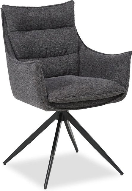 Homestyle4u Esszimmerstuhl Polsterstuhl mit Armlehnen, drehbar, Anthrazit/Grau, B/T/H: 62,0 x 52,5 x 86,5 cm - Bild 1